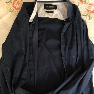 Navy blue patterned dress shirt by Minimum